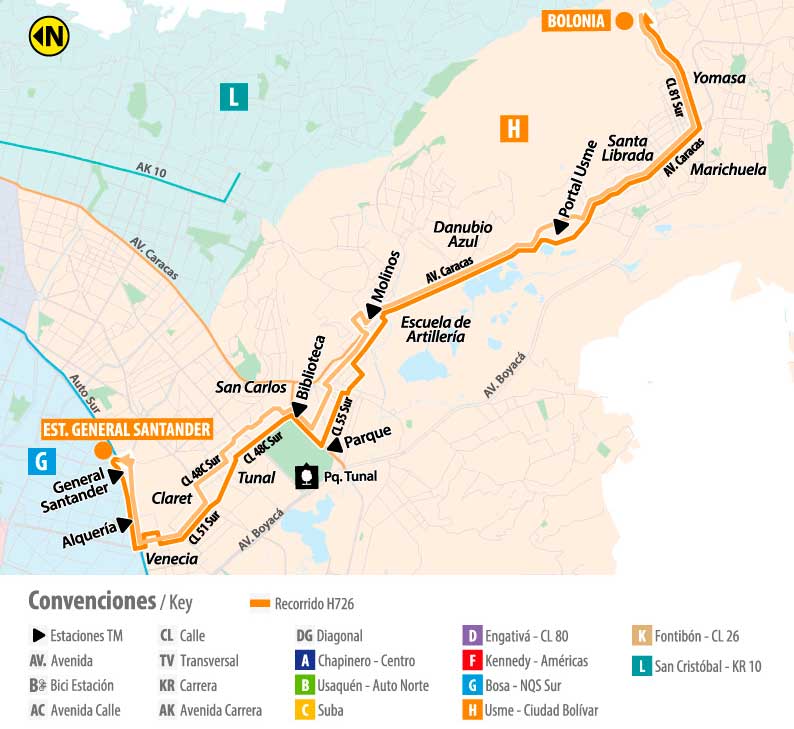 Recorrido de la ruta H726