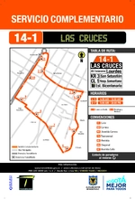 Se informa a todos los usuarios que el servicio complementario 14 -1  LAS CRUCES  ajusta su horario  empezando la operaci&oacute;n  los Lunes a S&aacute;bado 4:00 AM- 11:00 AM, Los  domingos  y festivos a  5:00 AM &ndash;10:00PM.