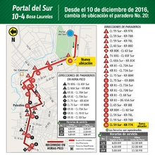 ruta alimentadora 10-4 Portal del Sur- Bosa Laureles cambiar&aacute; de ubicaci&oacute;n su paradero n&uacute;mero 20