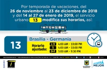 Horario  ruta 13 vacaciones