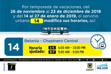 Horario  ruta 14 vacaciones