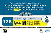 Horario ruta 128 vacaciones