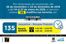 Horario ruta 135 vacaciones