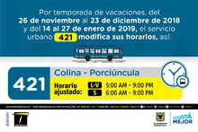 Horario ruta 421 vacaciones