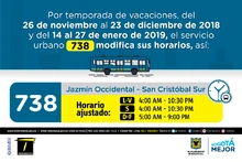 Horario ruta 738 vacaciones