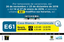 Horario ruta E61 vacaciones