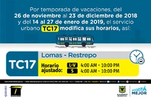 Horario ruta TC17 vacaciones