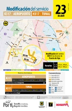 A partir del 23 de abril el servicio zonal K317 Aeropuerto - H317 Tunal modifica su operaci&oacute;n en el sector de Puerta de Teja