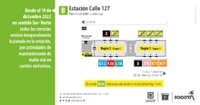 Modificaci&oacute;n temporal en las paradas de la estaci&oacute;n Calle 127