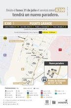Servicio K300 Puente Grande tendr&aacute; un nuevo paradero