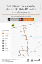 A partir del 11 de septiembre, la ruta 19-10 Calle 129 modifica su horario de operaci&oacute;n