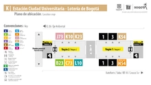 Distribuci&oacute;n de paradas de dos servicios en la estaci&oacute;n Ciudad Universitaria - Loter&iacute;a de Bogot&aacute;