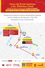 Novedades operativas durante un fin de semana en Portal Am&eacute;ricas y estaci&oacute;n Biblioteca Tintal por obras Metro