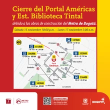 Novedades operativas durante un fin de semana en Portal Am&eacute;ricas y estaci&oacute;n Biblioteca Tintal por obras Metro
