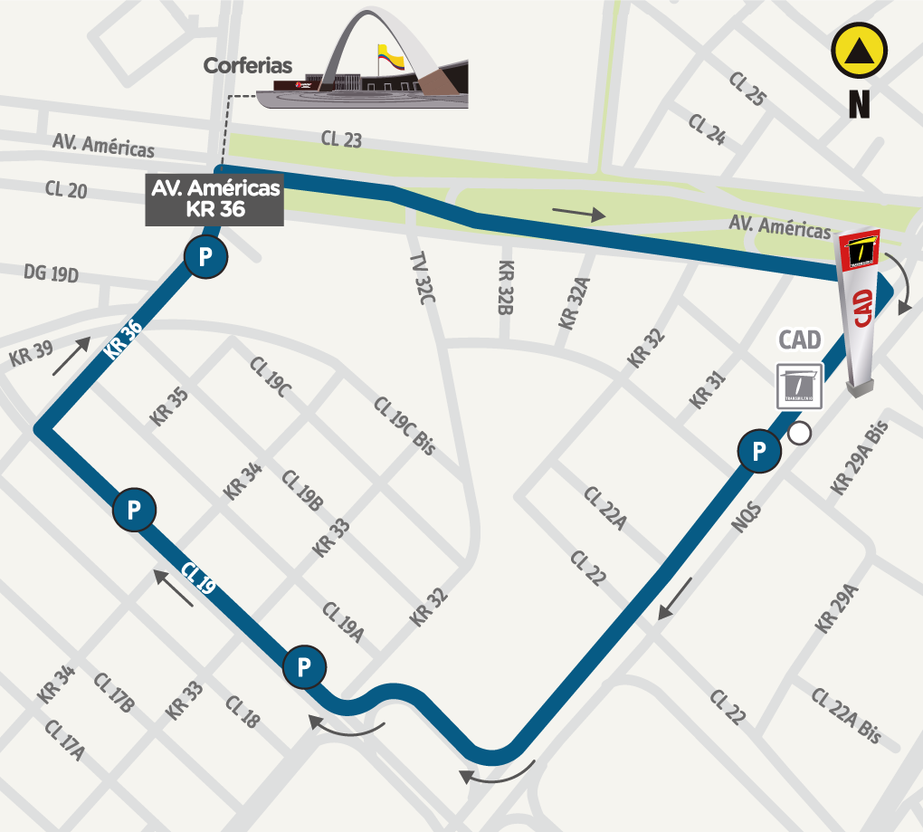 Mapa de la ruta Corferias
