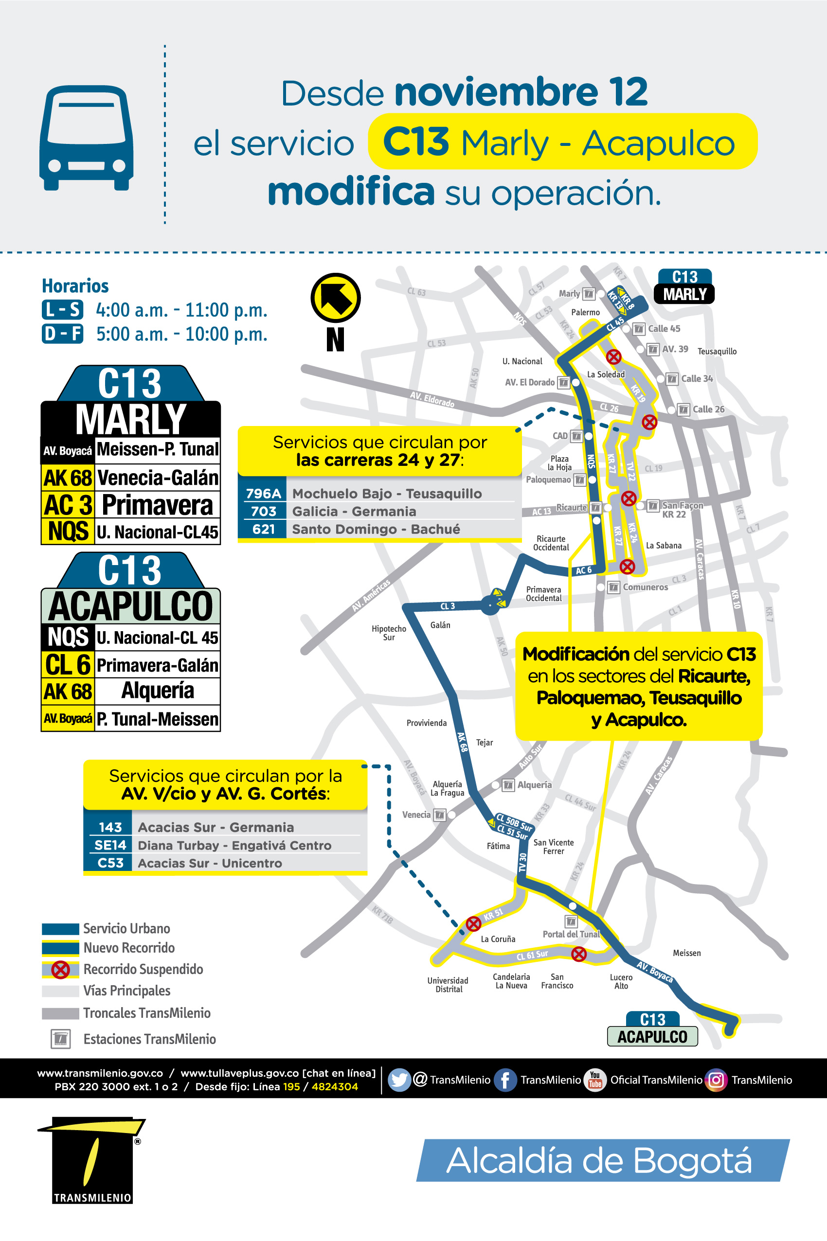 Mapa de la ruta C13 Marly Acapulco con novedad en su trazado