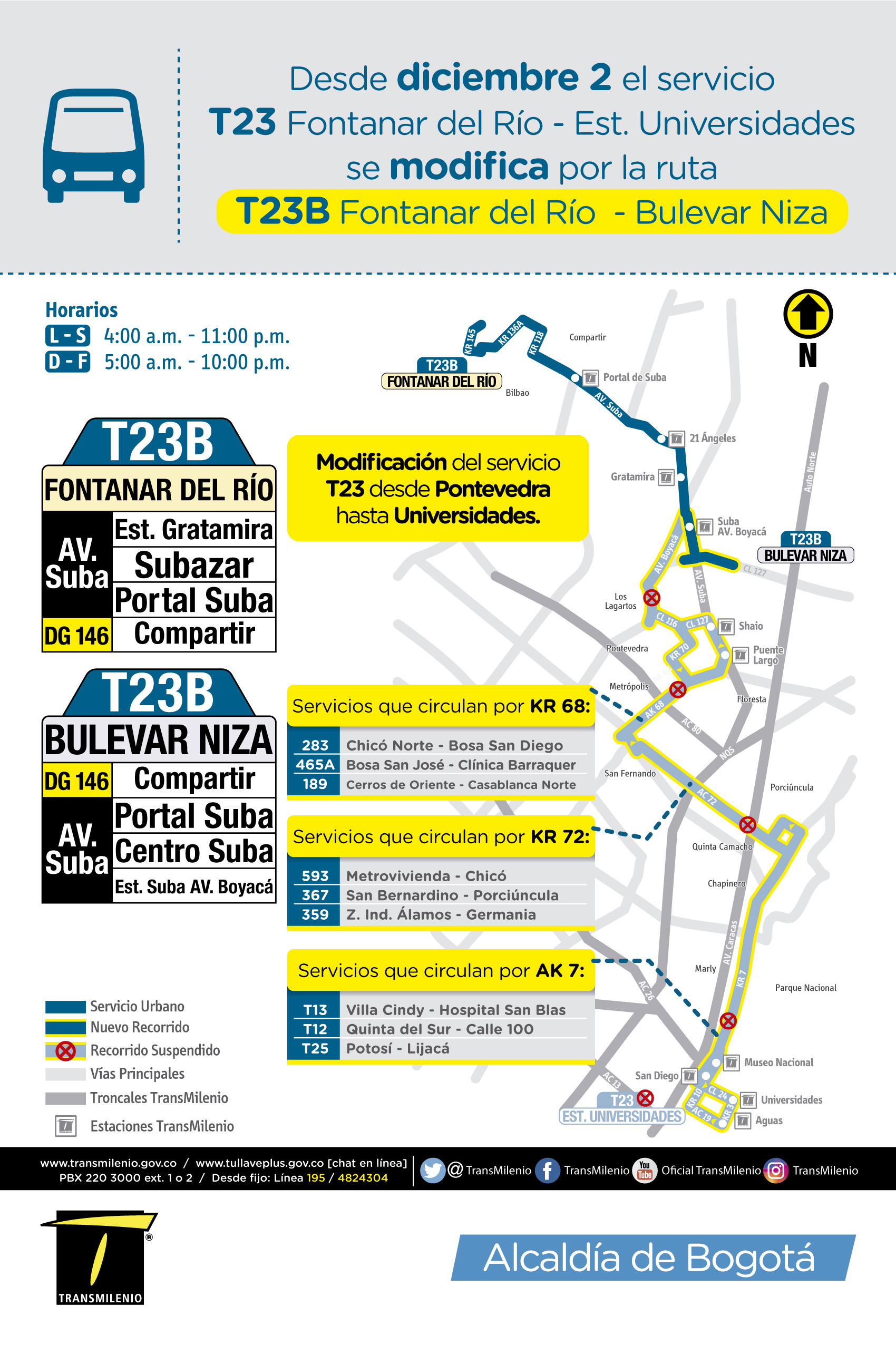 Mapa de la ruta TC23 cambia a TC23B