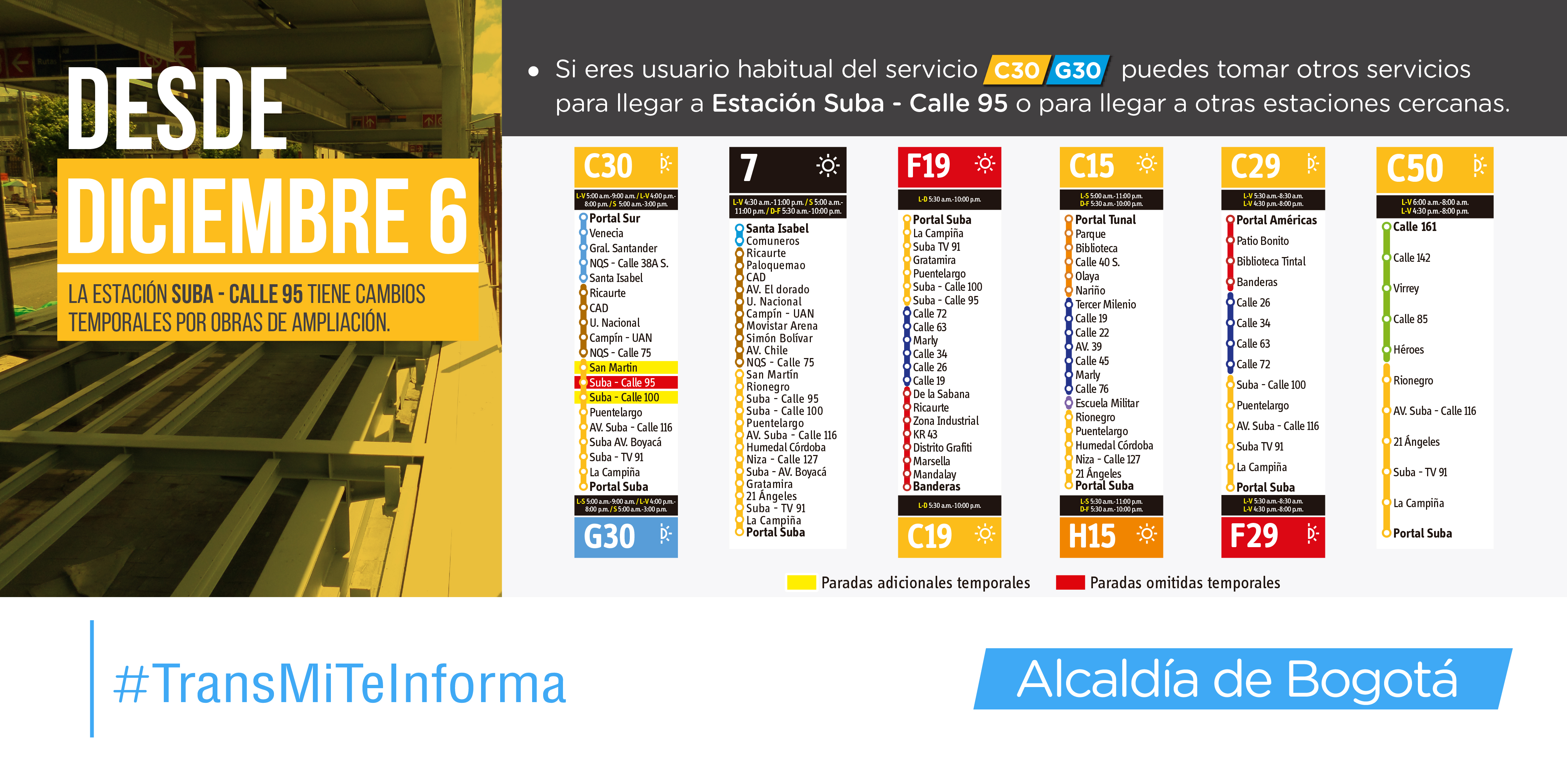 Novedad de las rutas C30 - G30 dejan de parar temporalmente en el punto