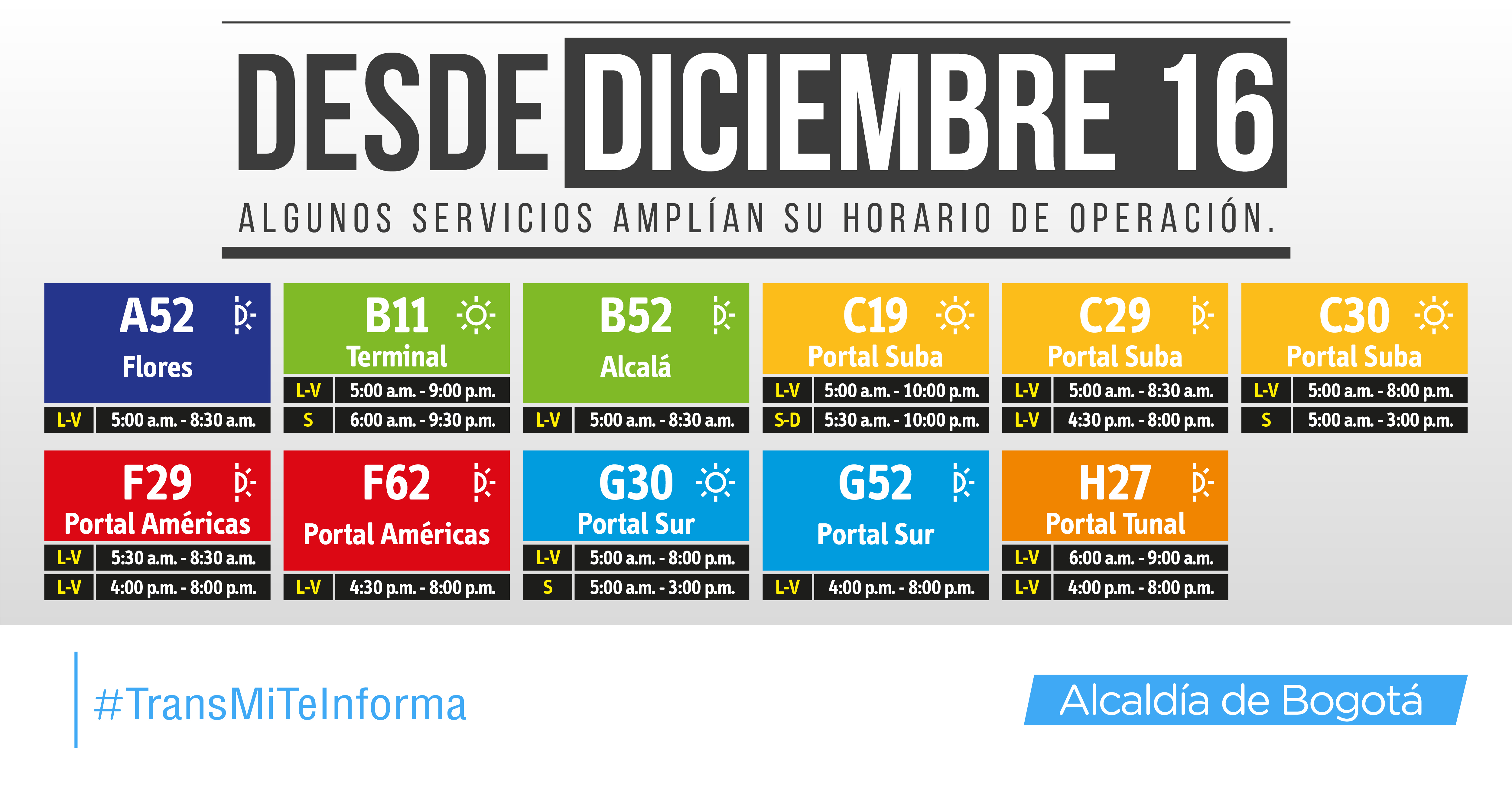 Servicios que presentan novedad en su horario por temporada de navidad