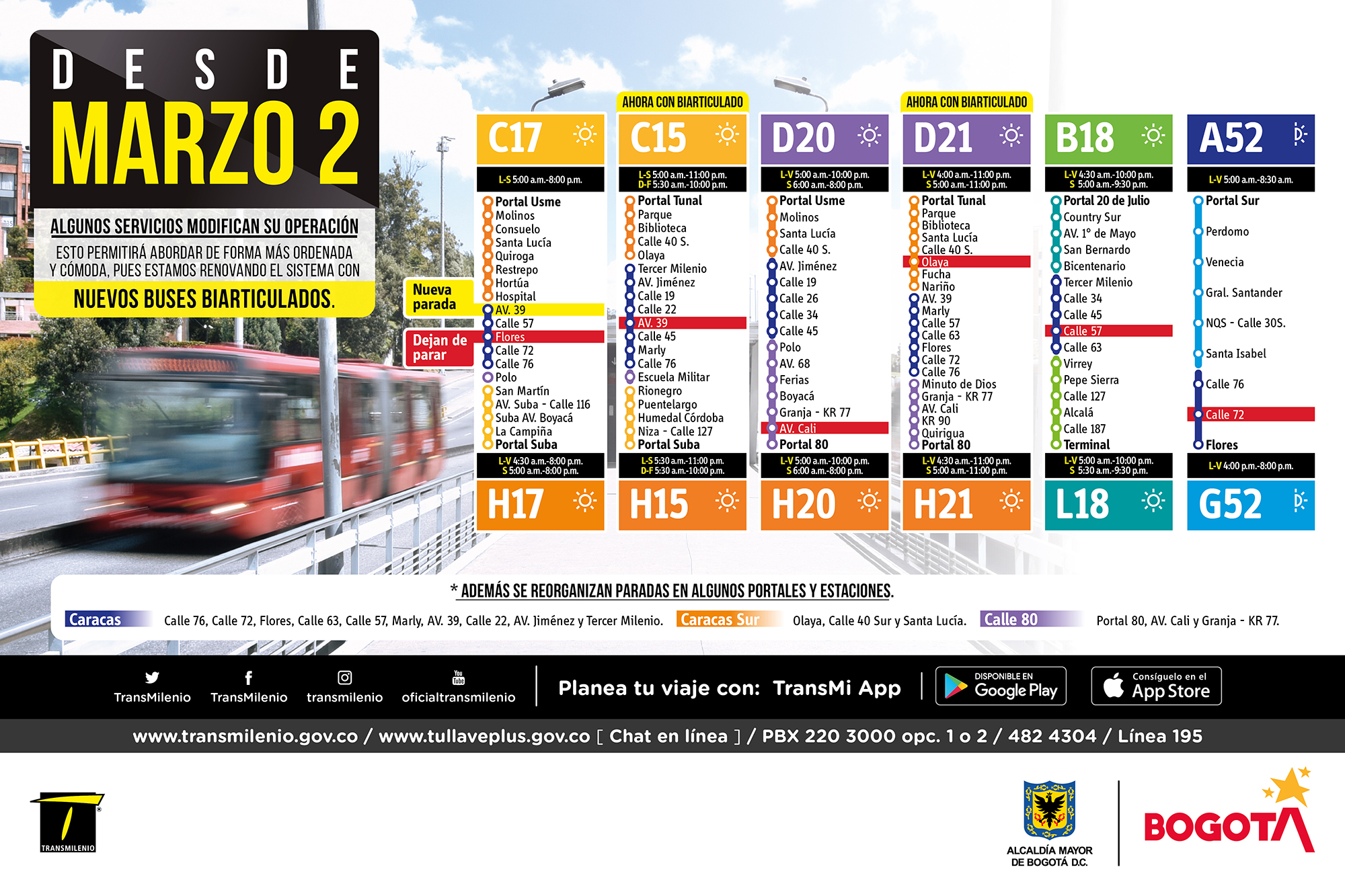 Cambios operacionales en el Sistema de TransMilenio