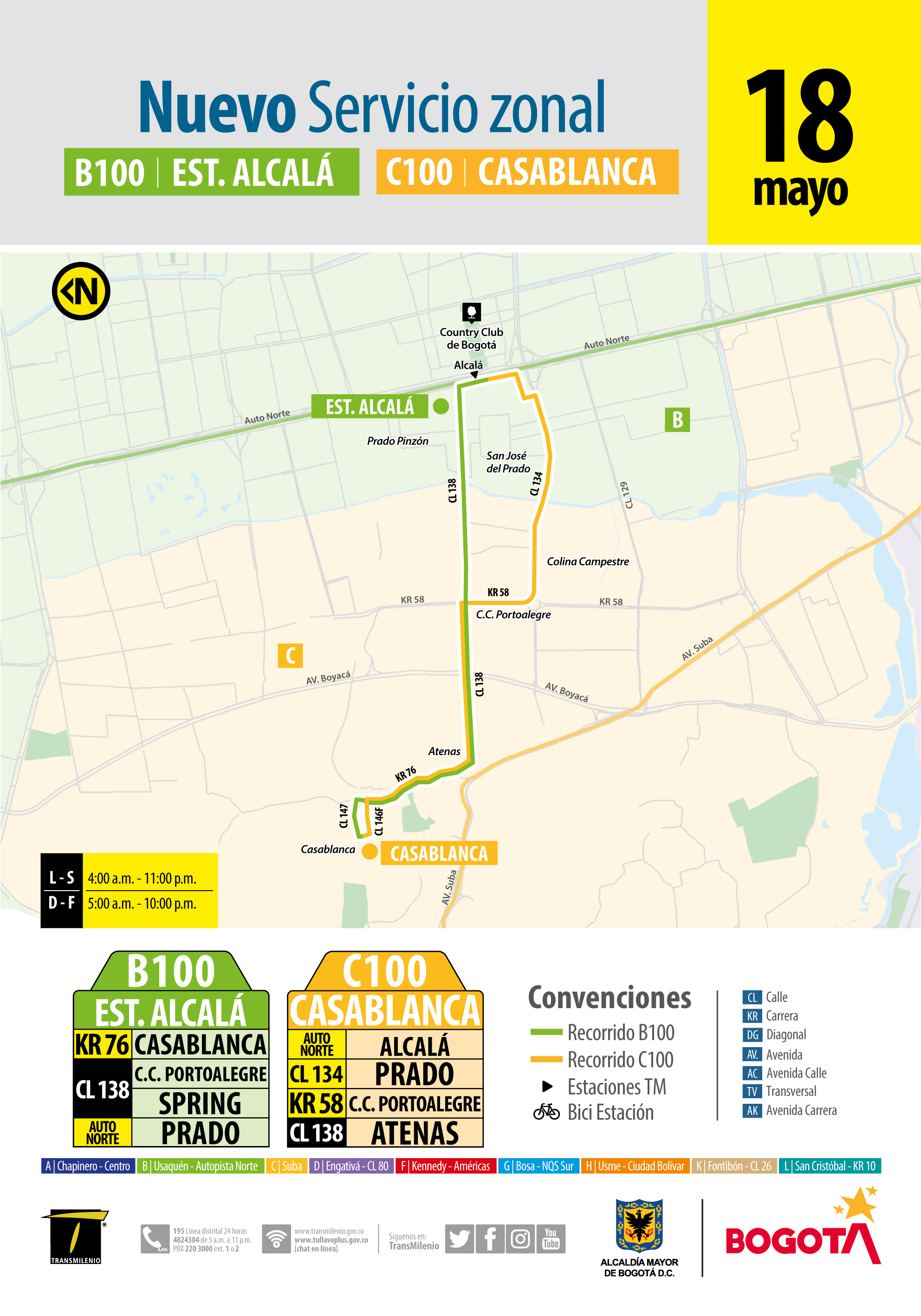 Recorrido de la ruta B100-C100