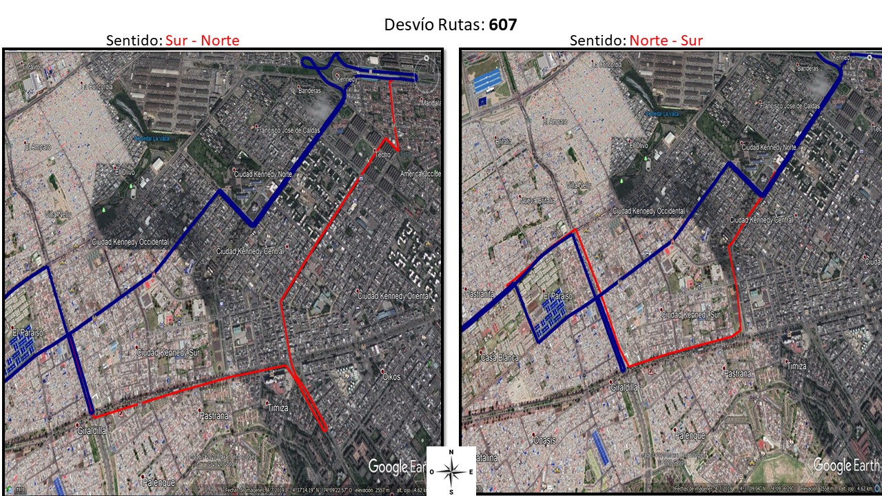 Mapa de la ruta 607 de Sur al Norte y del Norte al Sur Mapa de la ruta 607 de Sur al Norte y del Norte al Sur