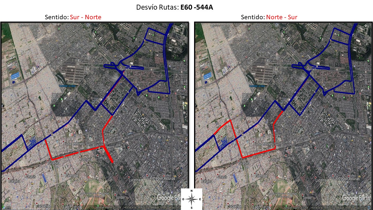 Recorrido de las rutas E60 y 55A de Sur a Norte y de Norte a Sur Recorrido de las rutas E60 y 544A de Sur a Norte y de Norte a Sur