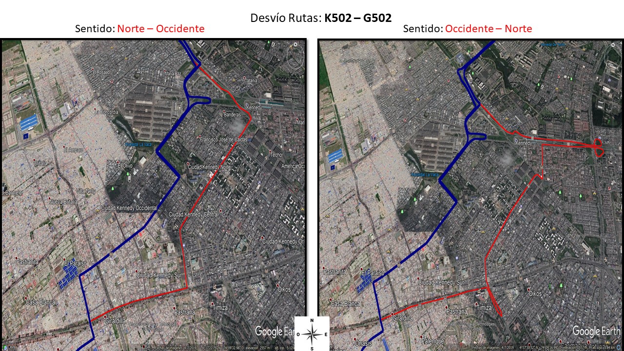Desvío de la rutas K502 - G502 de Occidente al Norte y de Norte al Occidente Desvío de la rutas K502 - G502 de Occidente al Norte y de Norte al Occidente
