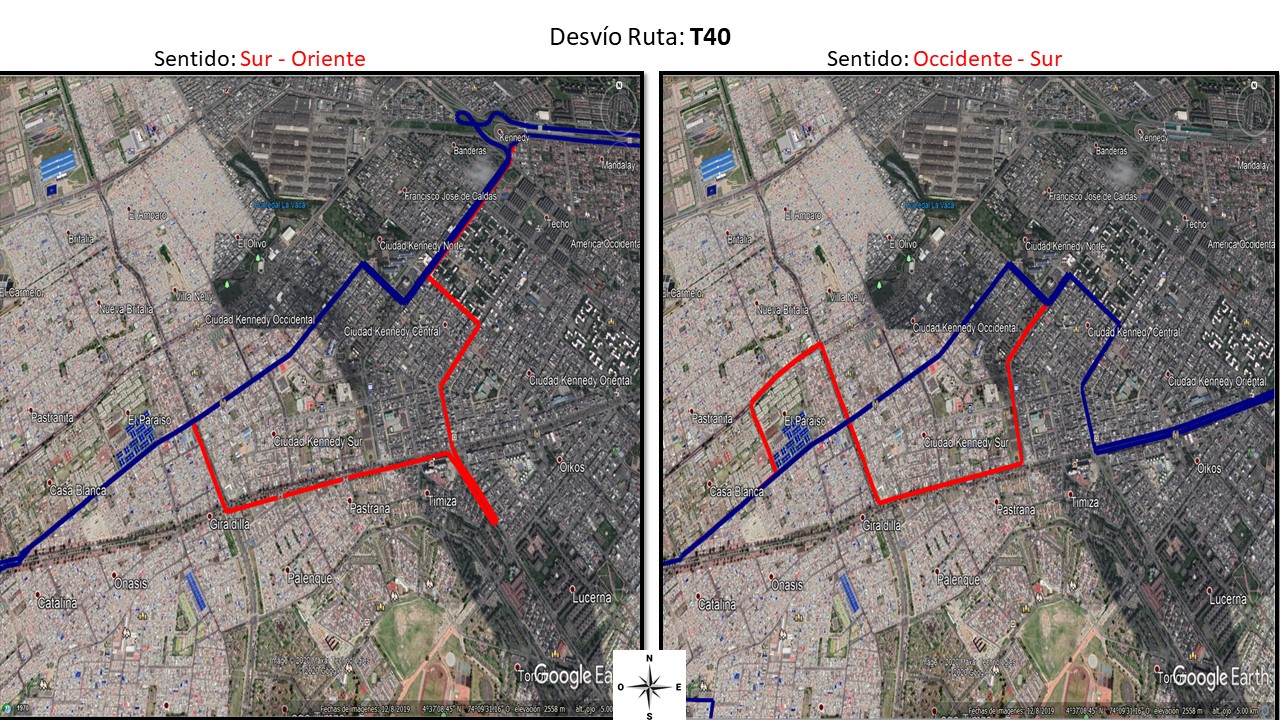 Mapa con el Desvío de la ruta T40 de Sur al Oriente y de Occidente al Sur Mapa con el Desvío de la ruta T40 de Sur al Oriente y de Occidente al Sur