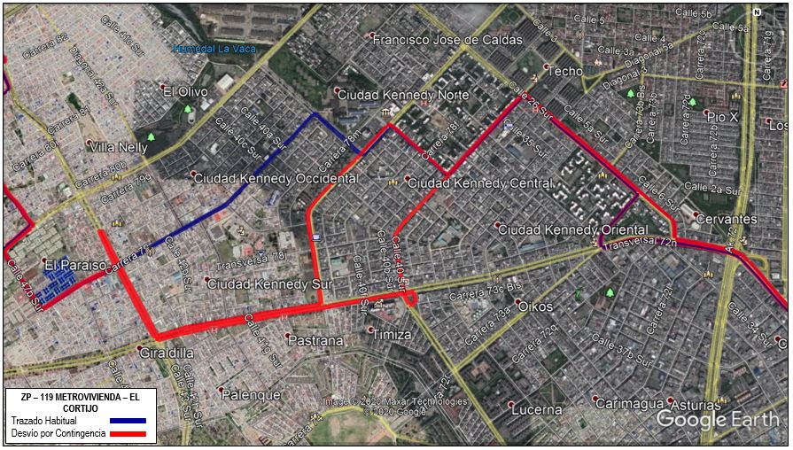Mapa de la ruta ZP 119 Mertrovivienda El Cortijo
