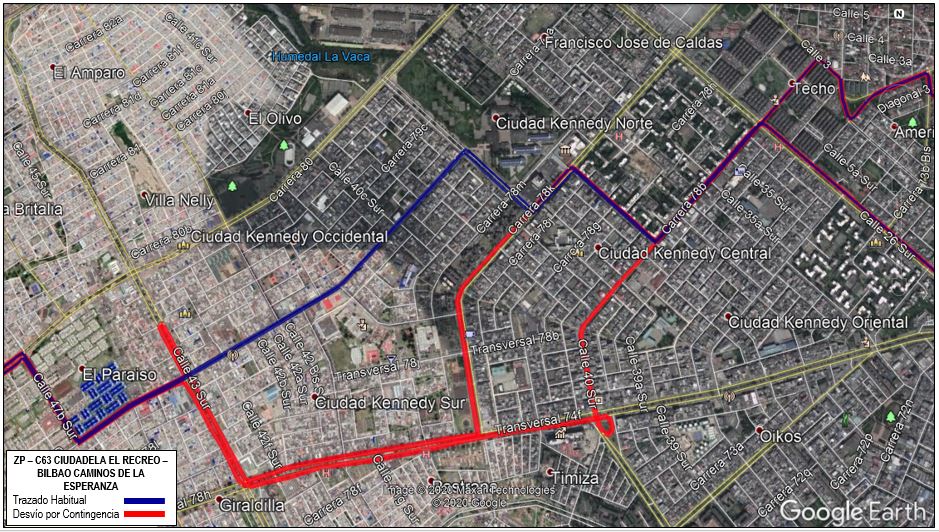 Modificaciones del recorrido de la ruta ZP-C63 Ciudadela El Recreo - Bilbao Caminos De La Esperanza
