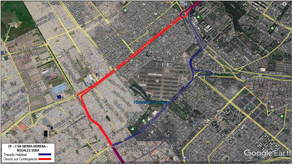 Recorrido de la ruta ZP-C106 Sierra Morena - Nogales Suba en Kennedy