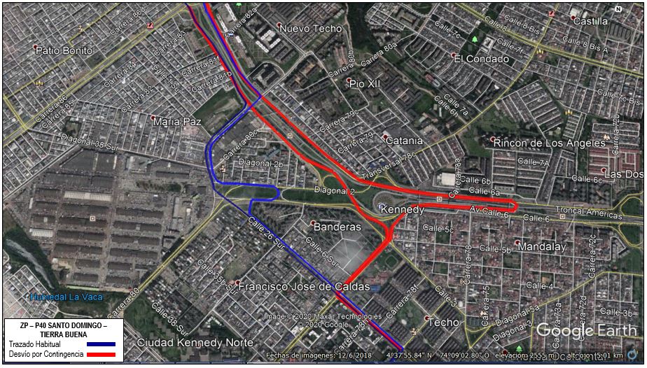  Mapa de la ruta ZP-P40 Santo Domingo - Tierra Buena con desvios en la localidad de Kennedy