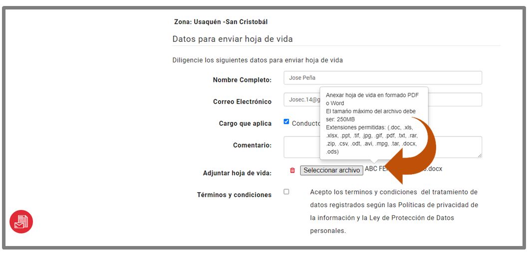 Adjuntar archivo de hoja de vida Adjuntar archivo de hoja de vida
