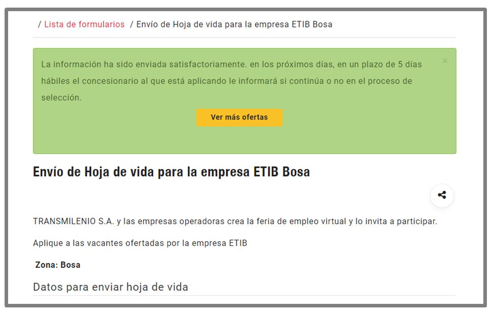 Confirmación de envió de información