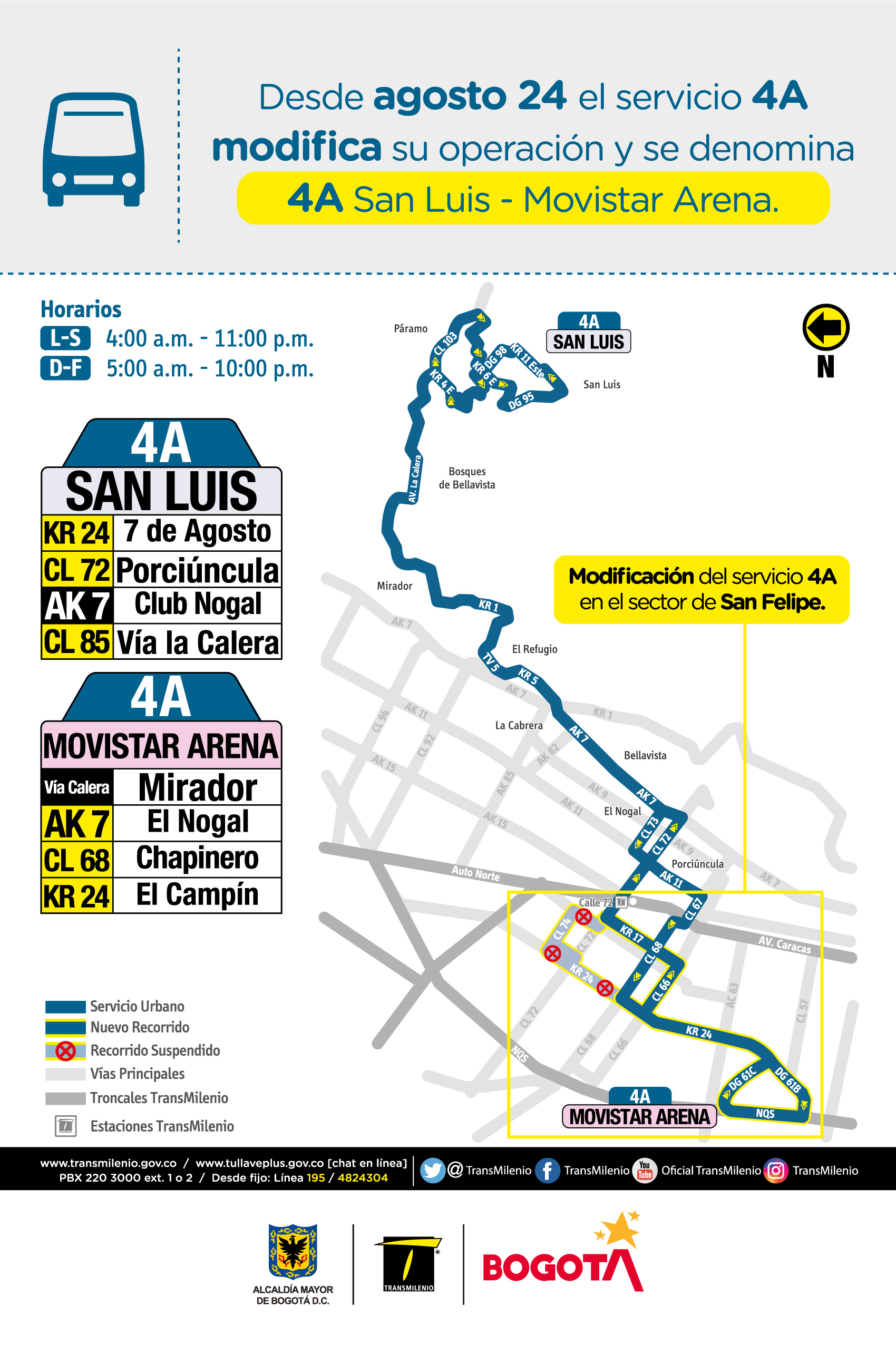 Mapa de la ruta zonal A4 San Luis – Movistar Arena Mapa de la ruta zonal A4 San Luis – Movistar Arena