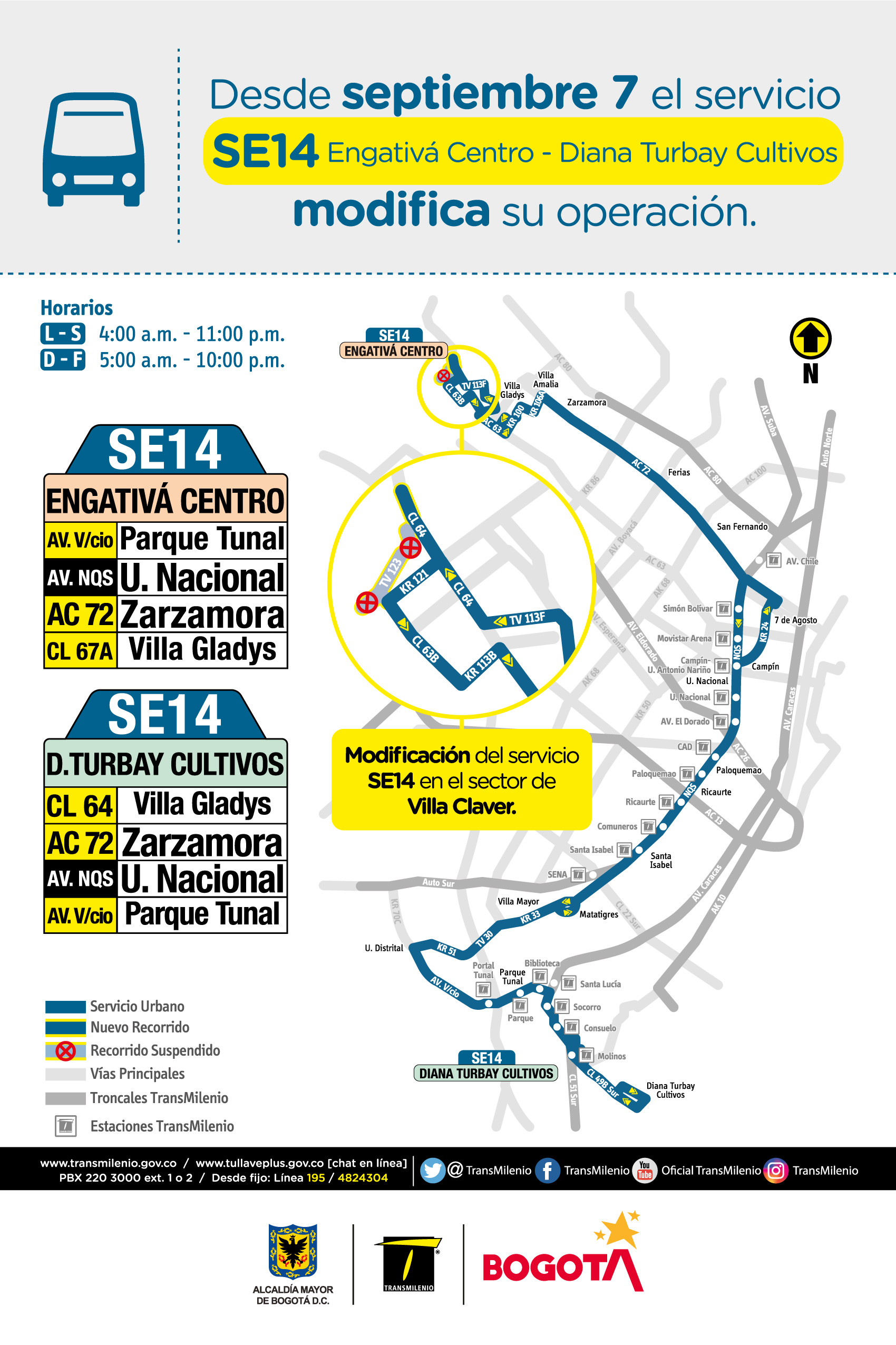 Mapa de la ruta SE14 con novedades en su trayecto