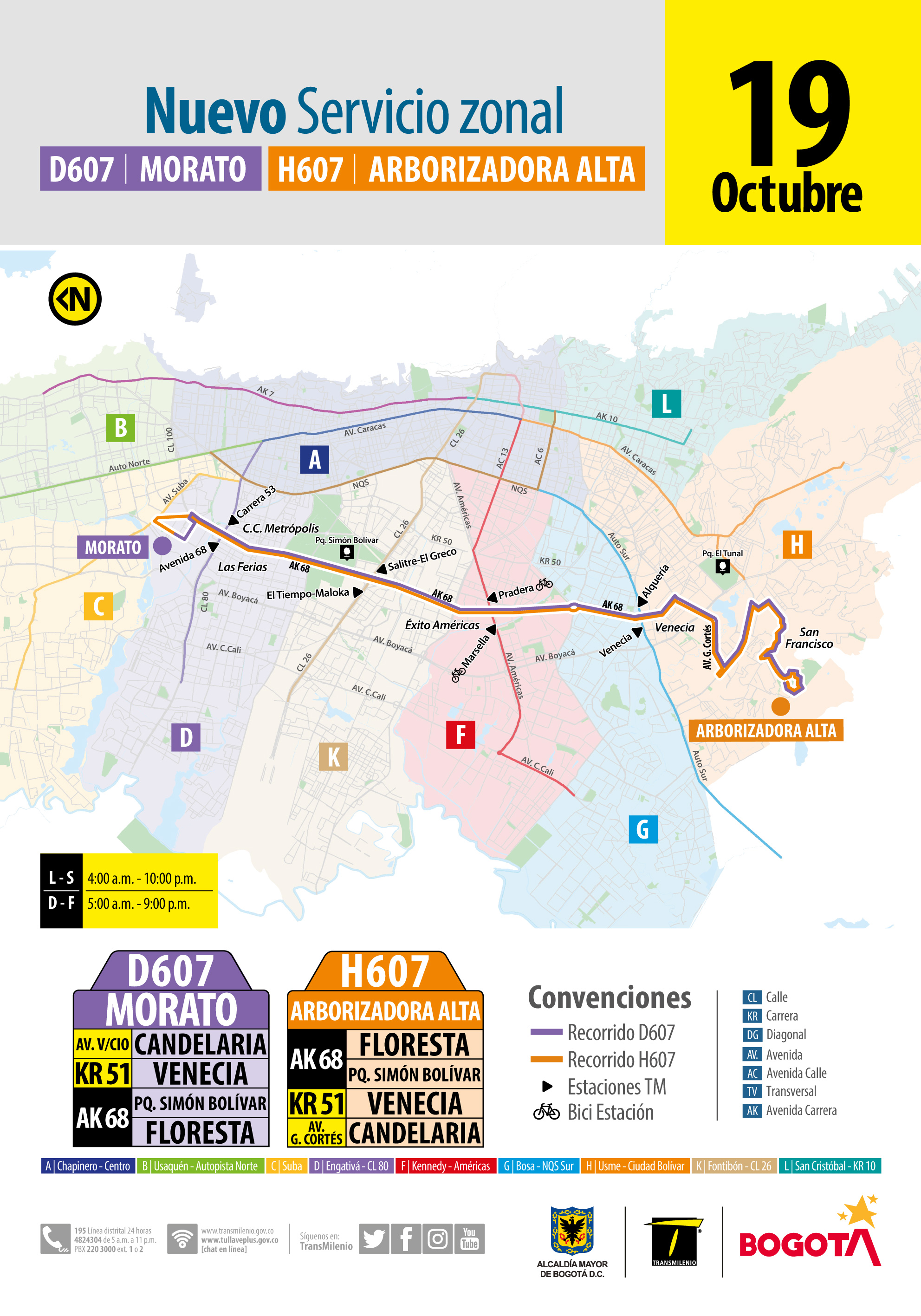Recorrido de la ruta H607-D607