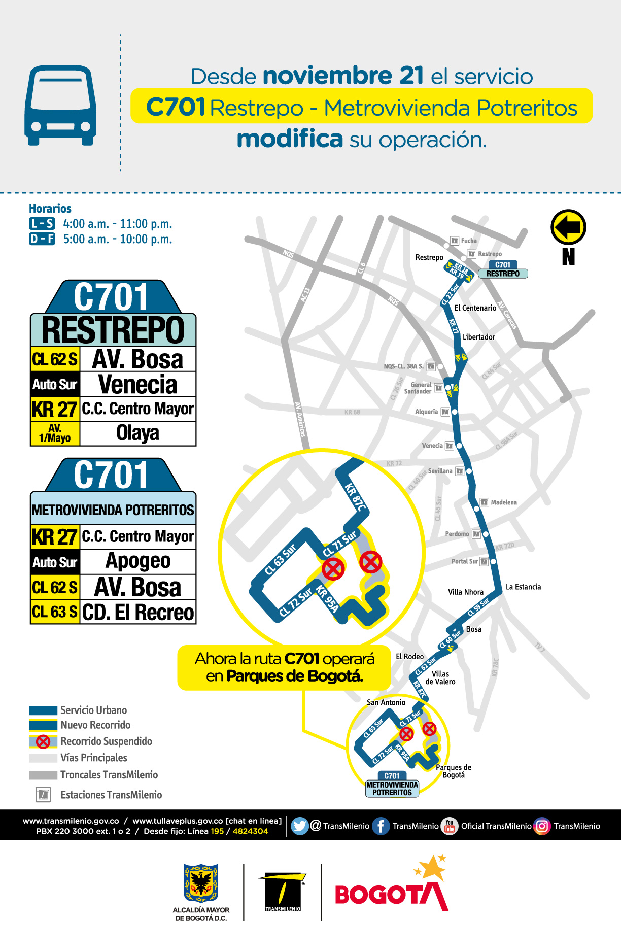 C701 Restrepo - Metrovivienda Potreritos modifica su operación
