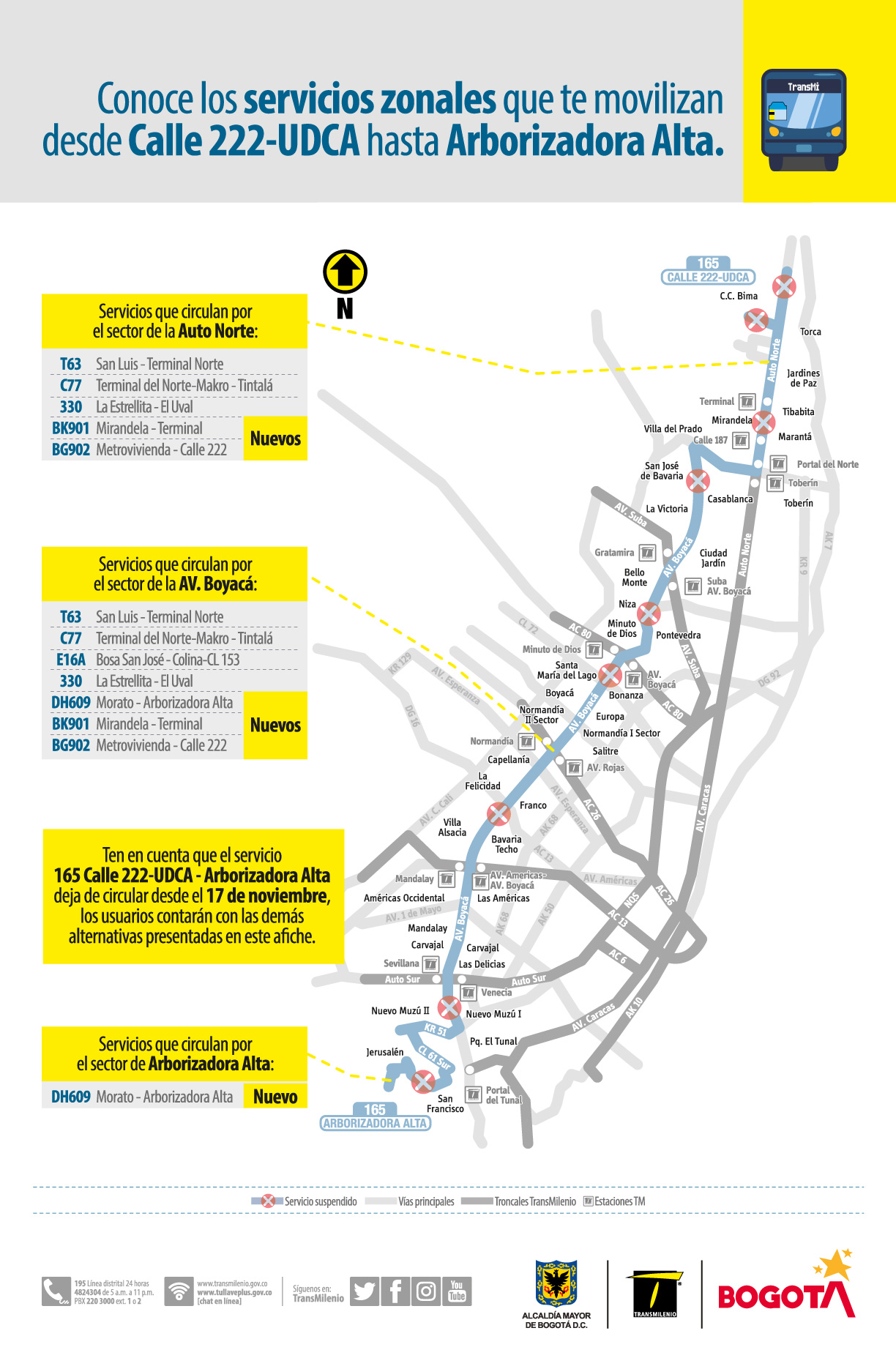 Rutas alternas por la calle 222-UCDA y Arborizadora Alta