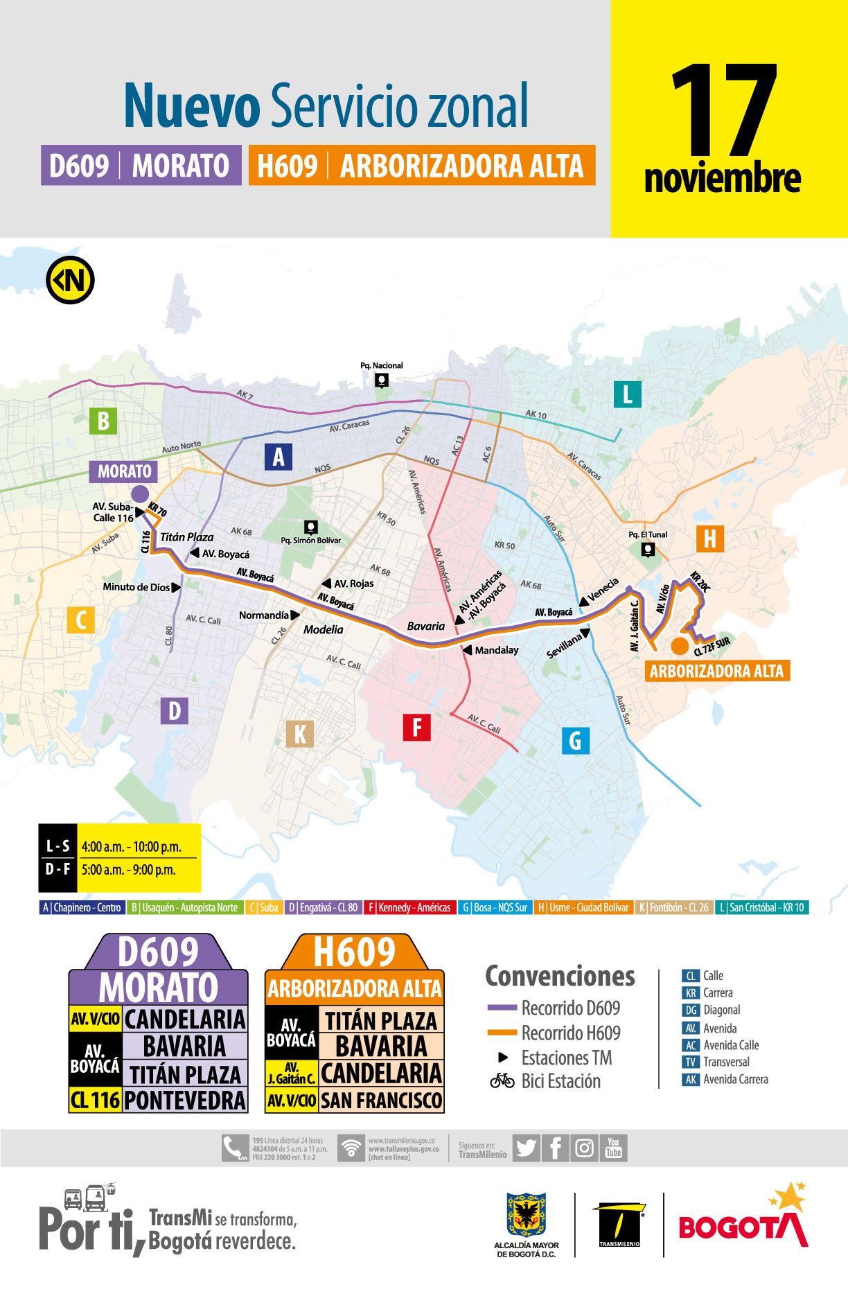 Recorrido de la ruta D609 Morato H609 Arborizadora Alta