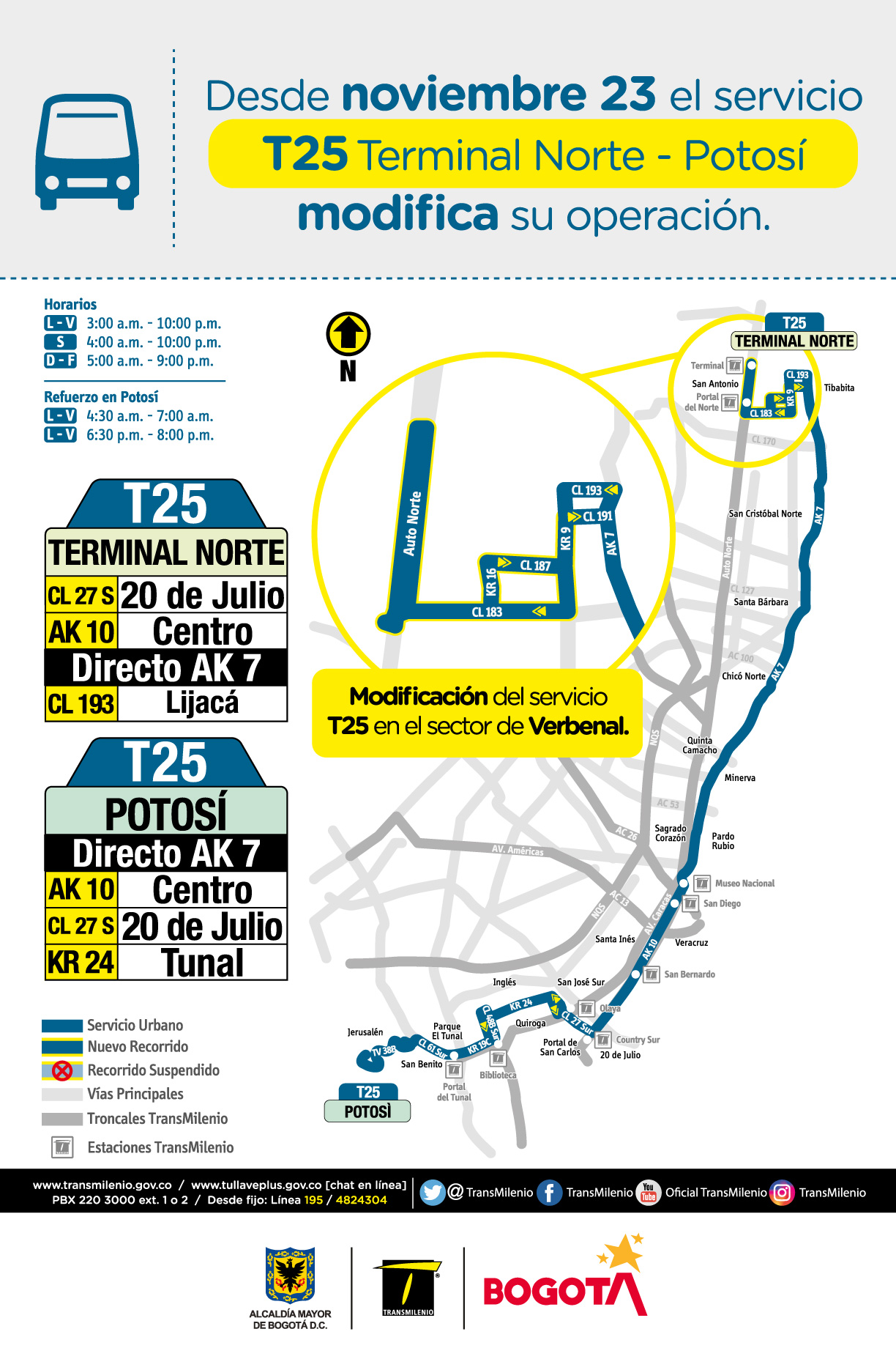 Desde el 23 de noviembre la ruta T25 Terminal Norte - Potosí modifica su ruta