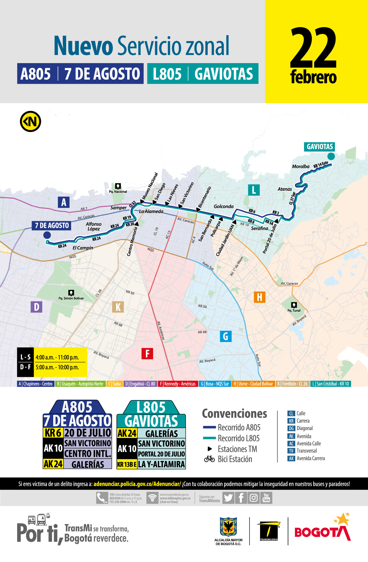 Mapa ruta A805 7 de Agosto - L805  Gaviotas