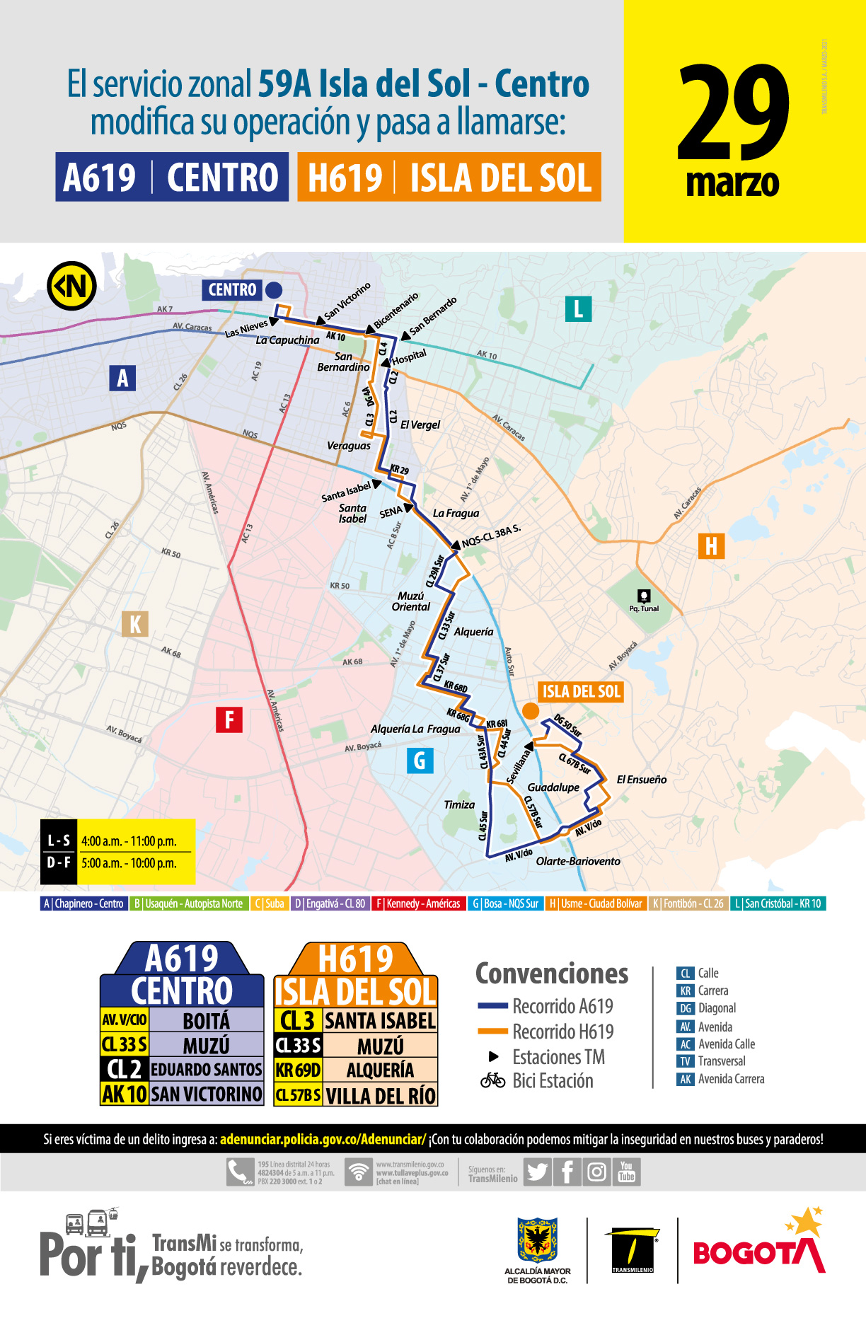 La ruta 59A Isla del Sol - Centro se llamará A619 Centro - H619 Isla del Sol