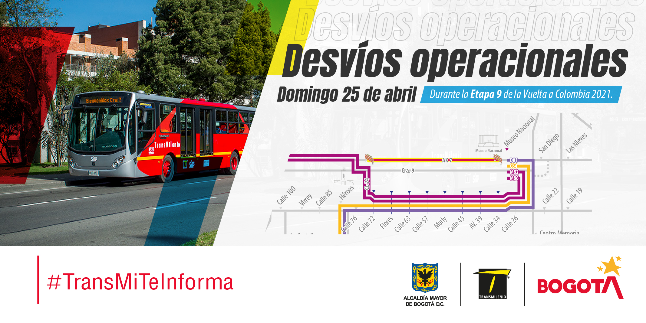 Desvíos operacionales el domingo 25 de abril por la Vuelta a Colombia
