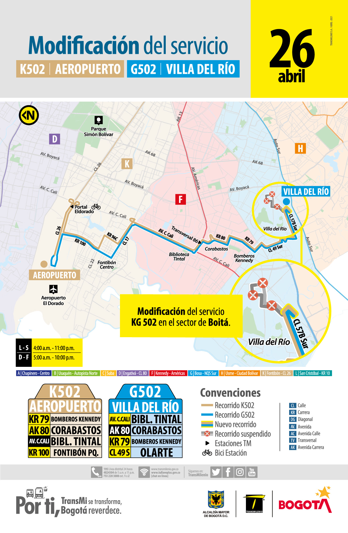 G502 Villa del Río - K502 Aeropuerto modifica su servicio