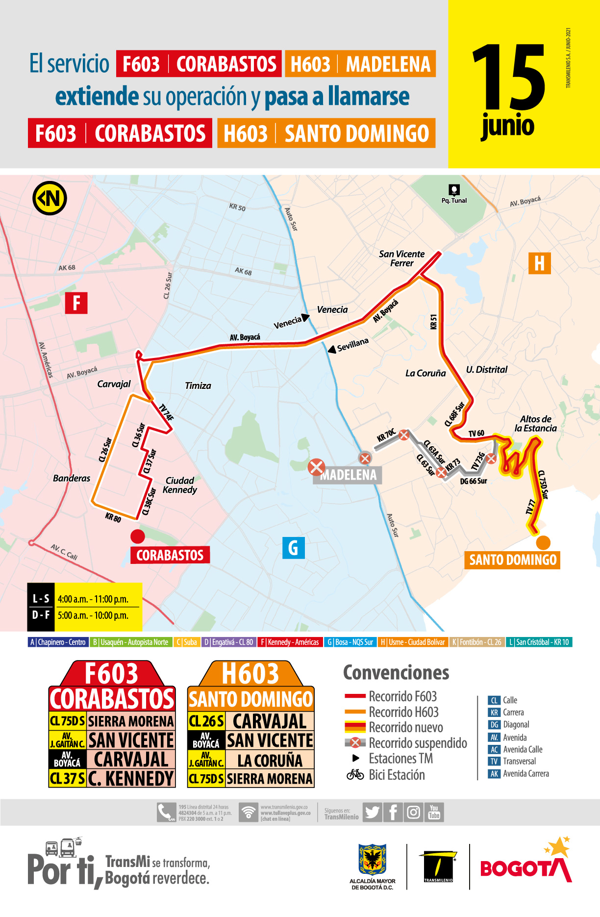 Servicio F603 Corabastos - H603 Madelena extienden su operación y cambia su nombre