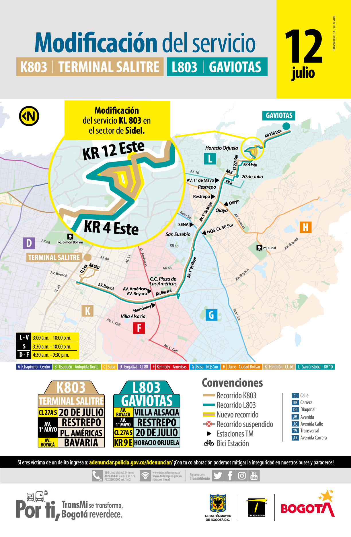 Ruta zonal KL 803 modifica su operación