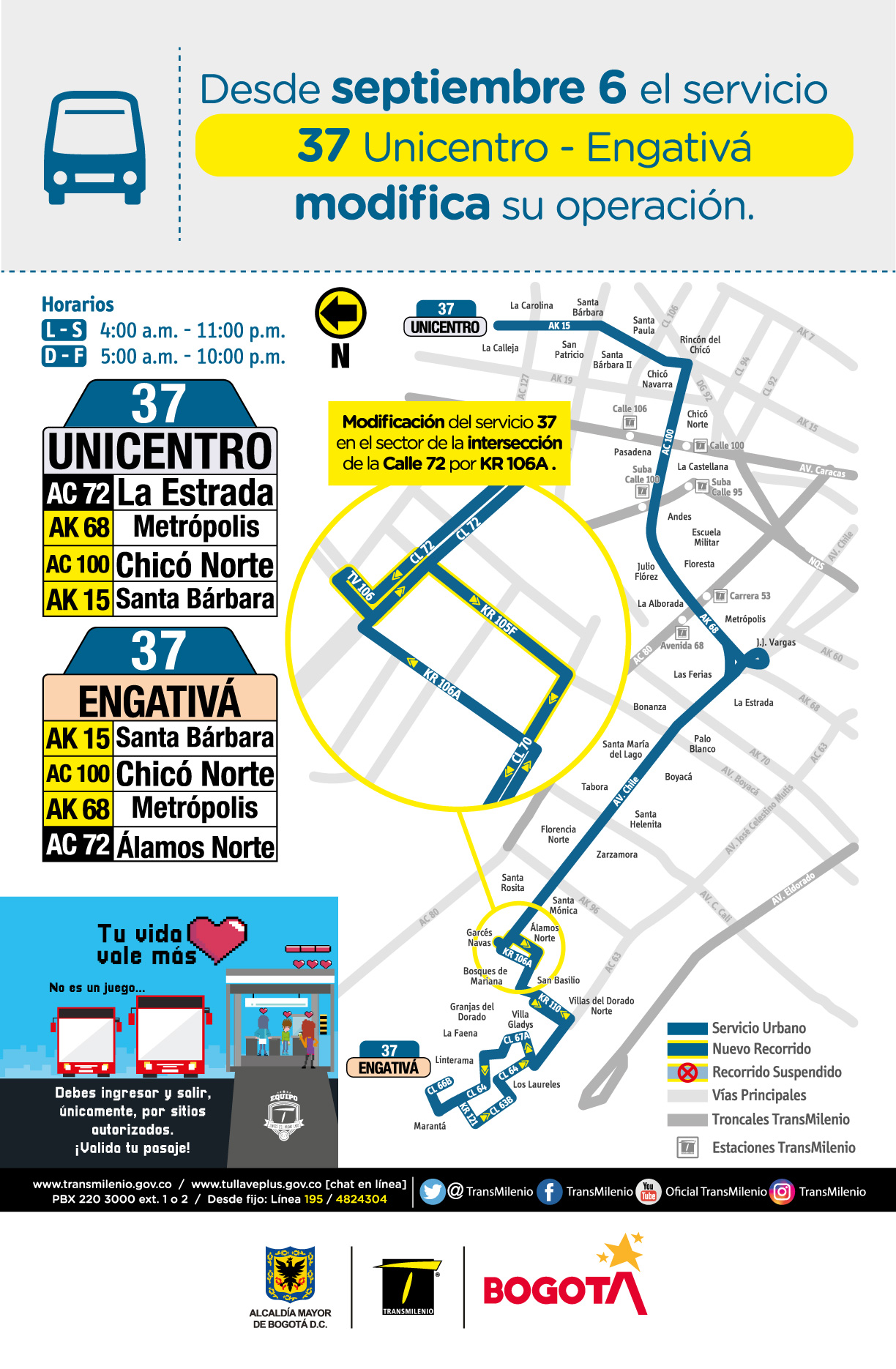 Servicio zonal 37 Unicentro - Engativá modifica su operación