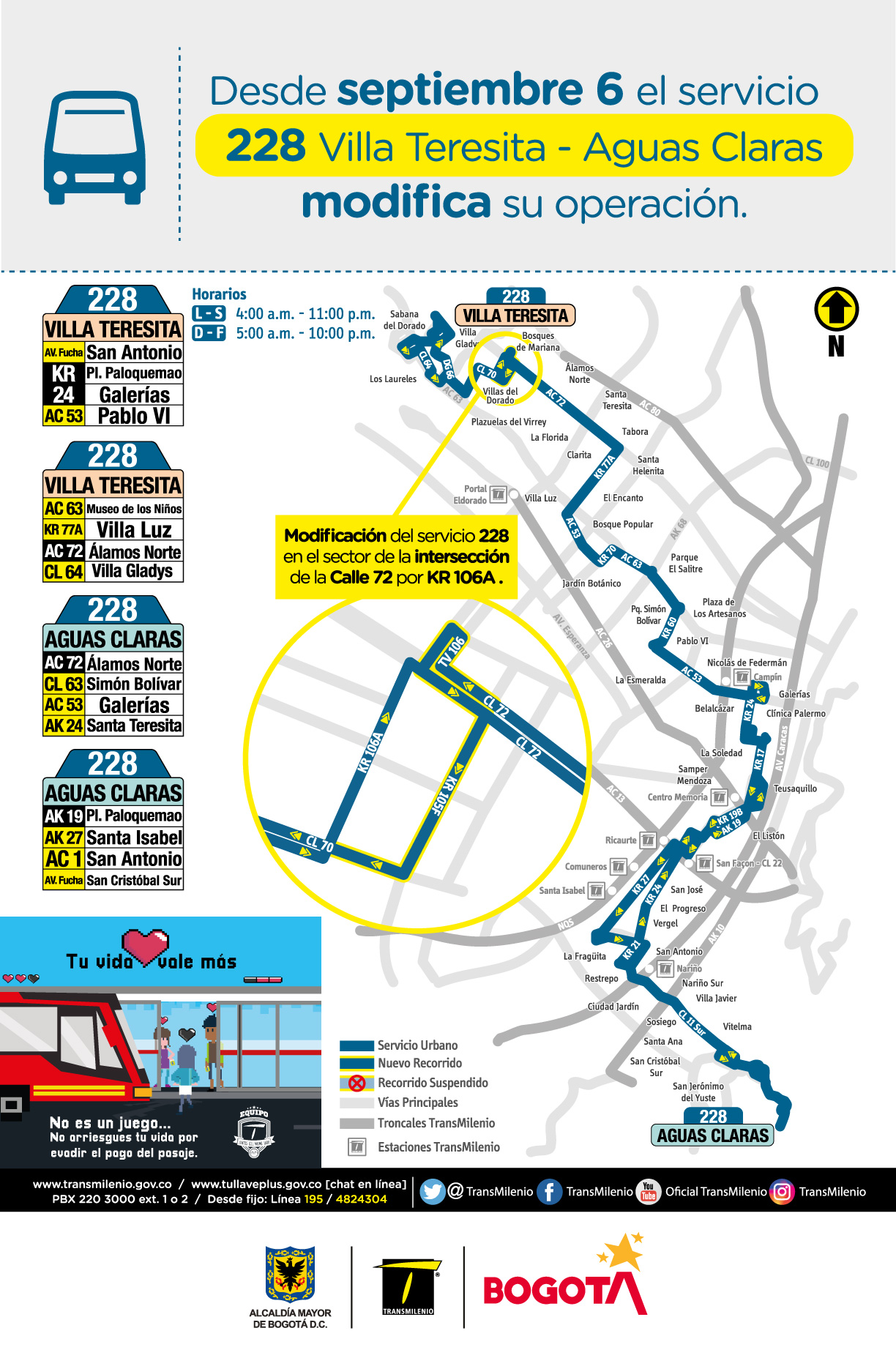 Servicio zonal 228 Villa Teresita - Aguas Claras modifica su operación